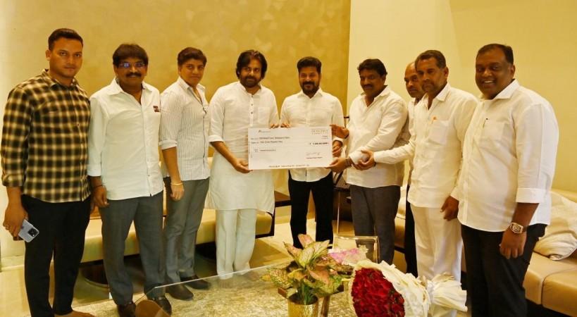 Pawan Kalyan meets Revanth Reddy, hands over Rs 1 crore cheque