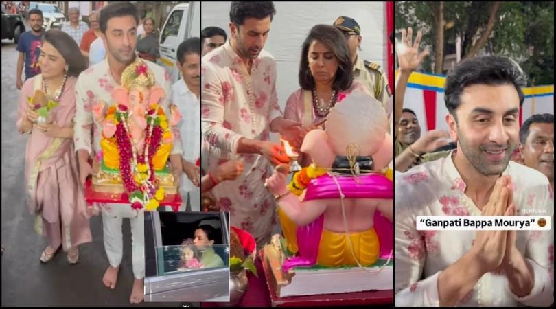 'Why is Alia Bhatt, Raha missing?: Ranbir Kapoor carries Lord Ganesha in his arms; Neetu Kapoor performs Bappa's puja in sandals; get trolled 'Why is Alia Bhatt, Raha missing?: Ranbir Kapoor carries Lord Ganesha in his arms; Neetu Kapoor performs Bappa's puja in sandals; get trolled