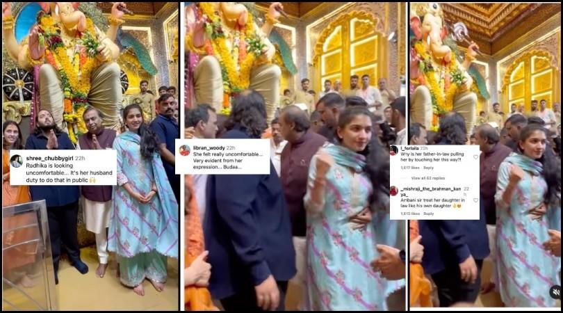 Không phù hợp, cô ấy trông không thoải mái': Mukesh Ambani túm lấy eo Radhika Merchant, kéo cô ấy lại ở Lalbaugh cha raja pandal đông đúc; bị chỉ trích - IBTimes India