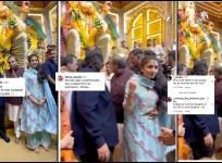 'Inappropriate, she looks uncomfortable': Mukesh Ambani grabs Radhika Merchant's waist, pulls her back at crowded Lalbaugh cha raja pandal; gets slammed