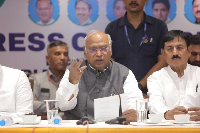 Congress president Mallikarjun Kharge interacting with media persons at Jammu Congress president