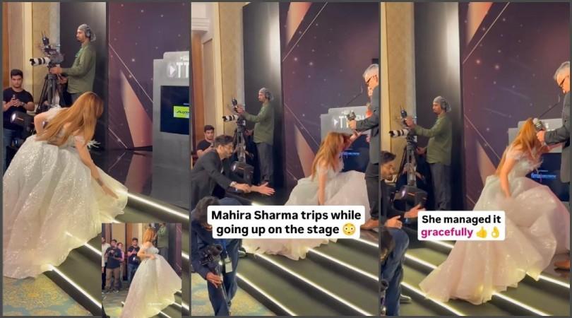 'I should get an award for...': Bigg Boss 13 fame Mahira Sharma reacts as trips and falls on stage; fans say 'she looks uncomfortable in princess gown' 'I should get an award for...': Bigg Boss 13 fame Mahira Sharma reacts as trips and falls on stage; fans say 'she looks uncomfortable in princess gown'