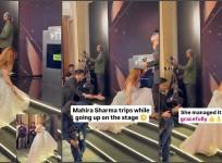 'I should get an award for...': Bigg Boss 13 fame Mahira Sharma reacts as trips and falls on stage; fans say 'she looks uncomfortable in princess gown'
