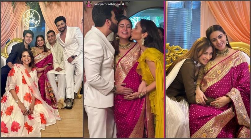 Shraddha Arya flaunts her baby bump; exuded pregnancy glow in pink saree at her godh bharai function; co-star Dheeraj Dhoopar attends Shraddha Arya flaunts her baby bump; exuded pregnancy glow in pink saree at her godh bharai function; co-star Dheeraj Dhoopar attends