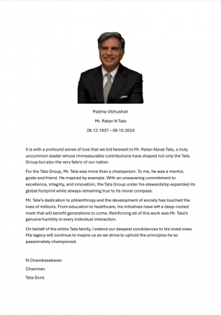 'The clock has stopped ticking': Ratan Tata passes away at 86; PM Modi, Anand Mahindra, Harsh Goneka pay heartfelt tributes 'The clock has stopped ticking': Ratan Tata passes away at 86; PM Modi, Anand Mahindra, Harsh Goneka pay heartfelt tributes