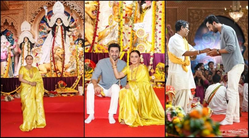 Rani Mukerji hugs and kisses Ranbir Kapoor as they perform puja at Durga pandal in Mumbai [Watch]