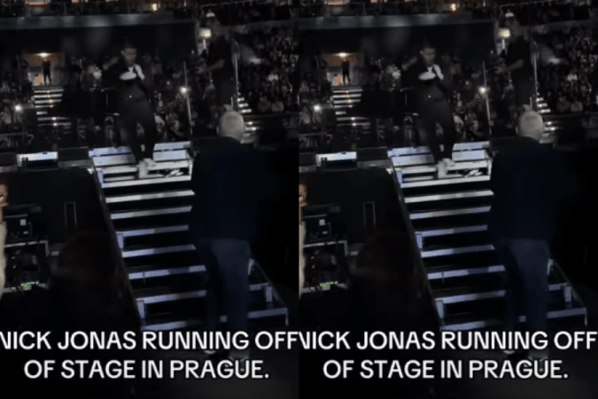 Nick Jonas runs off stage Nick Jonas runs off stage