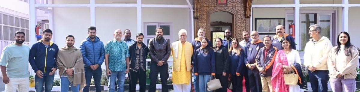 LG Manoj Sinha with teams of Legends League Cricket LG Manoj Sinha