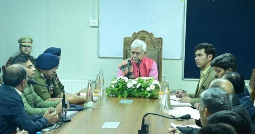LG Manoj Sinha chairing a security review meeting at Gagangeer in Ganderbal district of Jammu and Kashmir. LG Manoj Sinha