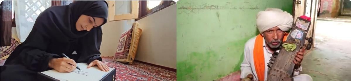 Firdousa Bashir from Kashmir's Anantnag district, who celebrates local heritage through calligraphy, and Gaurinath from Jammu's Udhampur district, who uses the ancient sarangi to narrate Dogra folklore. Mann Ki Baat