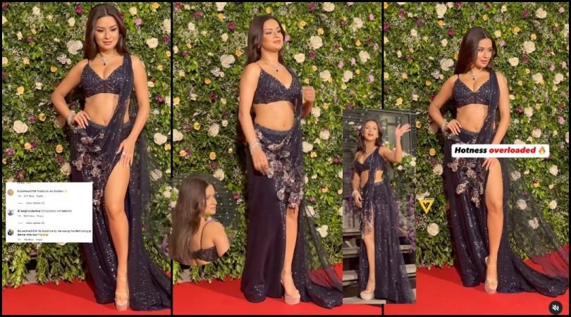 'Vulgar, cringe': Avneet Kaur criticised for wearing navy blue bralette, thigh-high slit skirt for Diwali bash