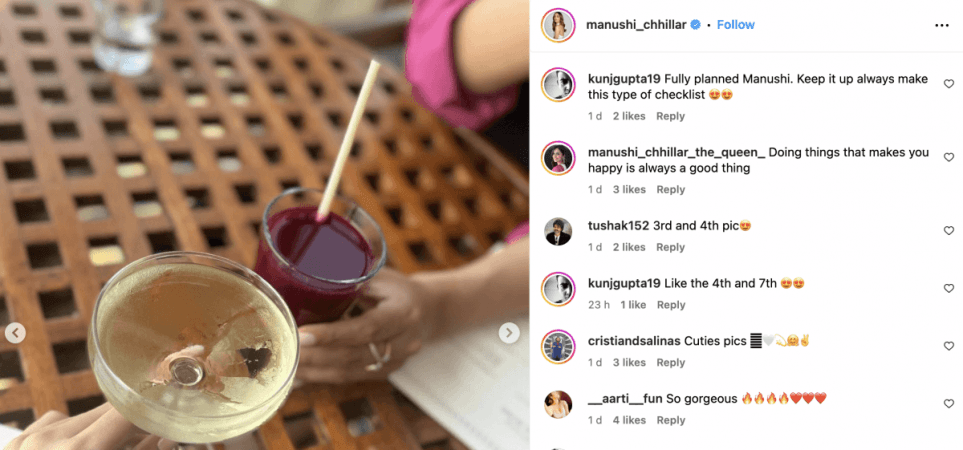 Fans loved a glimpse of Manushi's week. Manushi Chhillar