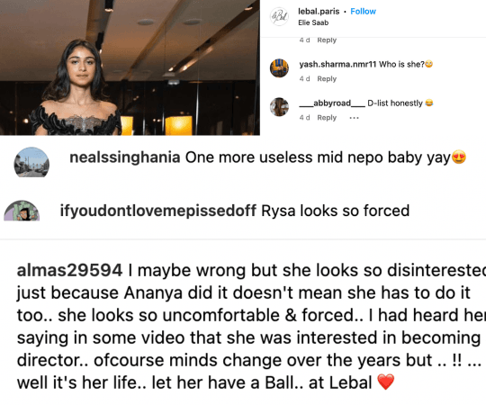 Rysa also received a lot of criticism from netizens. Rysa Panday