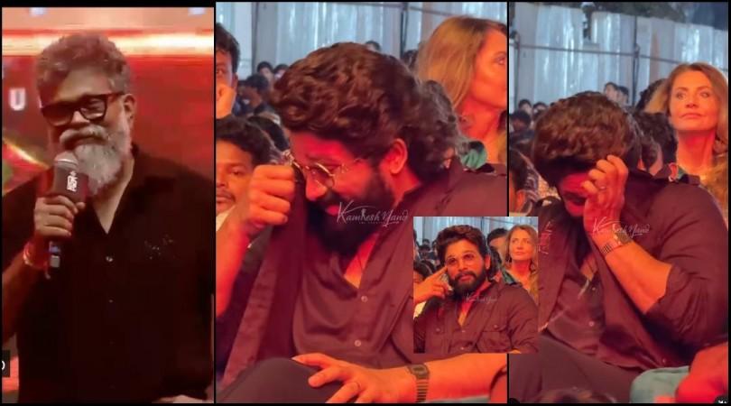 'Overacting': Emotional Allu Arjun cries, wipes tears with shirt as director Sukumar praises him; trolled 'Overacting': Emotional Allu Arjun cries, wipes tears with shirt as director Sukumar praises him; trolled