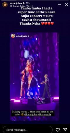 Karan Johar dances with Karan Aujla at his concert with Neha Dhupia on 'Tauba Tauba' Karan Johar dances with Karan Aujla at his concert with Neha Dhupia on 'Tauba Tauba'