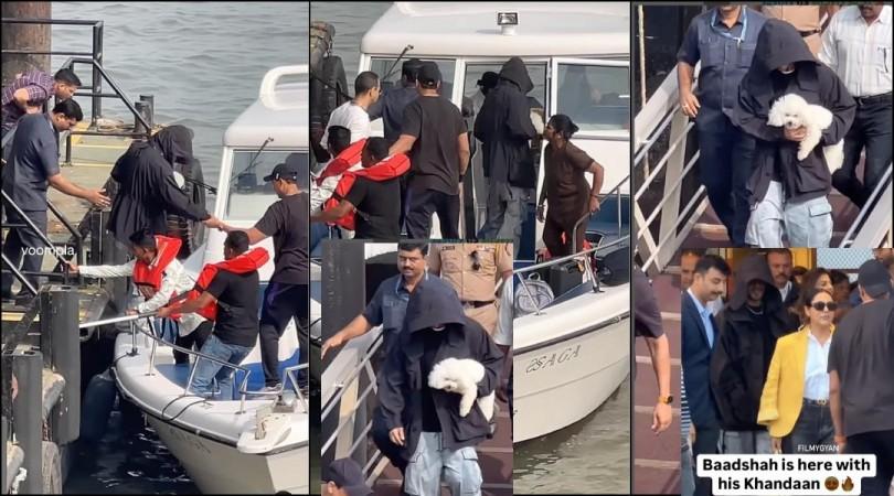 Injured? : Shah Rukh Khan bumps his head on jetty ceiling while shielding his face in oversized hoodie while holding his cute dog Injured? : Shah Rukh Khan bumps his head on jetty ceiling while shielding his face in oversized hoodie while holding his cute dog