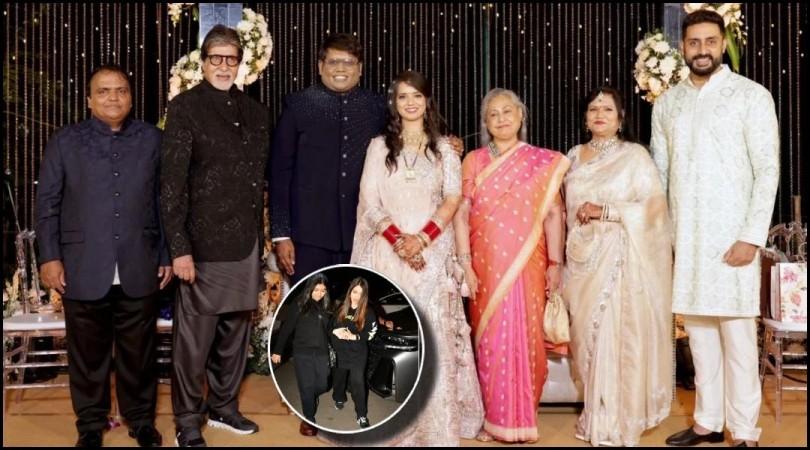 Jaya Bachchan smiles as she poses with Amitabh Bachchan, Abhishek Bachchan at wedding reception; Aishwarya – Aradhya skip Jaya Bachchan smiles as she poses with Amitabh Bachchan, Abhishek Bachchan at wedding reception; Aishwarya – Aradhya skip