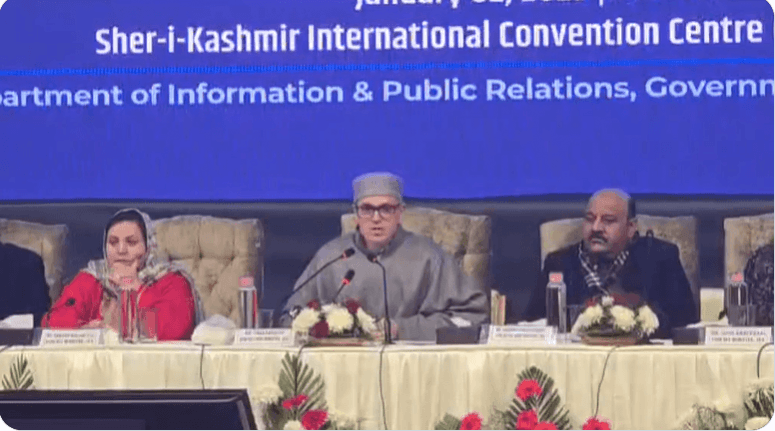 J&K Chief Minister Omar Abdullah interacting with media persons at Srinagar Omar Abdullah