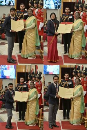 Manu, Gukesh, Harmanpreet, Praveen receive Khel Ratna as President Murmu honours sports icons at Rashtrapati Bhawan Manu, Gukesh, Harmanpreet, Praveen receive Khel Ratna as President Murmu honours sports icons at Rashtrapati Bhawan