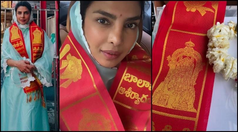Priyanka Chopra covers her head with dupatta as she Prays at Chilkur Balaji Temple ahead of commencing shoot for SS Rajamouli's next Priyanka Chopra covers her head with dupatta as she Prays at Chilkur Balaji Temple ahead of commencing shoot for SS Rajamouli's next