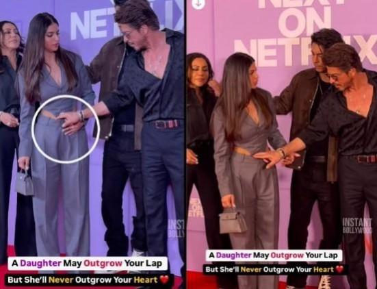 Shah Rukh Khan fixing Suhana Khan's outfit Shah Rukh Khan fixing Suhana Khan's outfit