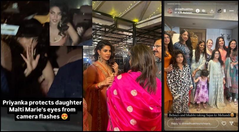 Priyanka Chopra Waves at Paparazzi as Malti Marie Covers Her Eyes from Flashes after attending Mata Ki Chowki; ahead of her brother Siddharth's wedding Priyanka Chopra Waves at Paparazzi as Malti Marie Covers Her Eyes from Flashes after attending Mata Ki Chowki; ahead of her brother Siddharth's wedding