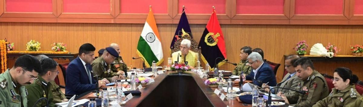 J&K Lieutenant Governor Manoj Sinha chairing a high level security review meeting at Jammu LG Manoj Sinha