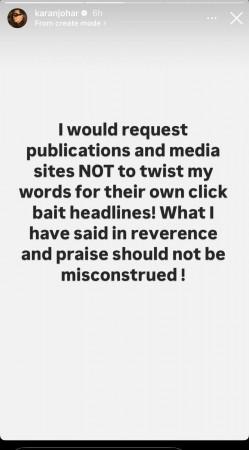 'Stop Twisting My Words': Karan Johar criticizes media for misquoting his S.S. Rajamouli comment for clickbait 'Stop Twisting My Words': Karan Johar criticizes media for misquoting his S.S. Rajamouli comment for clickbait