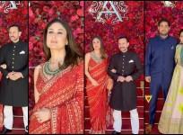 Aadar Jain-Alekha Advani's Wedding: Kareena Kapoor stuns in red saree, flaunts sindoor; blushes she poses with husband-actor Saif Ali Khan