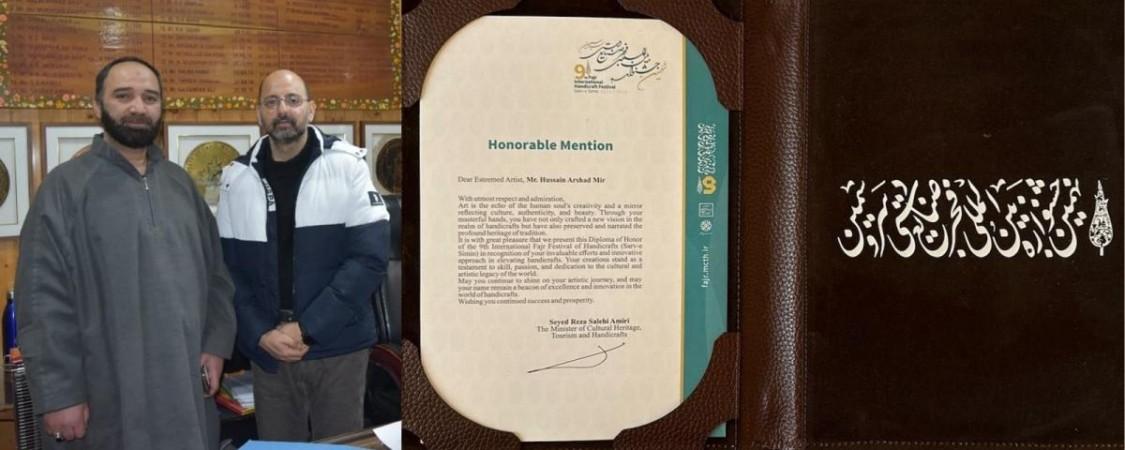 Mir Arshad Hussain, a renowned papier-mâché artisan from Srinagar with his award. Mir Arshad Hussain