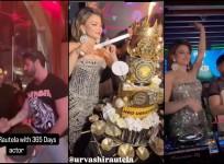 Urvashi Rautela dazzles in a real diamond-studded mini outfit, cuts three-tier crown cake, grooves with Orry & Michele Morrone on her birthday