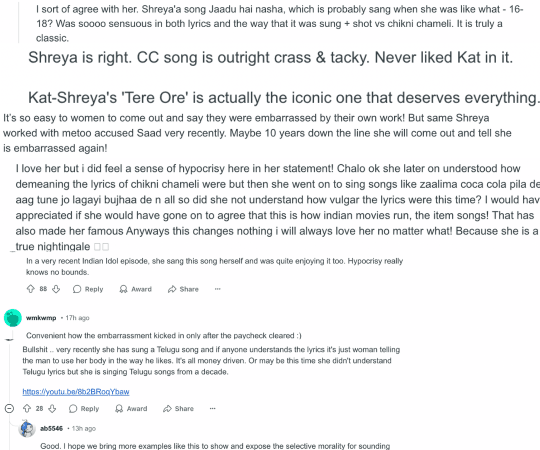 This is what the comment section on Reddit looked like. Shreya Ghosal