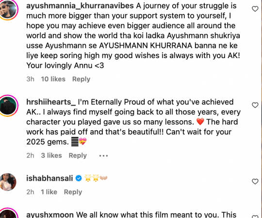 This is what the comment section of his post looked like. Ayushmann Khurrana