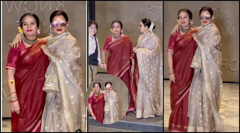 Dabba Cartel screening: Rekha radiates joy in saree, flaunts sindoor, poses with manager Farzana; hugs, kisses Shabana Azmi [Watch]