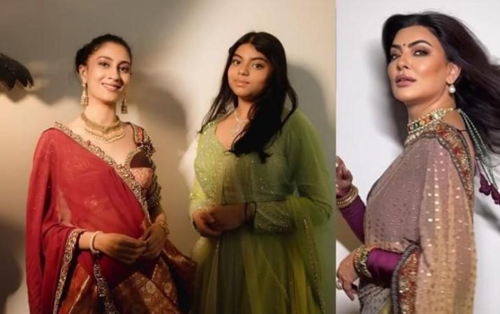 Sushmita Sen with daughters Sushmita Sen with daughters