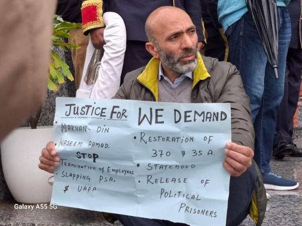 MLA Sheikh Khursheed Ahmed staging a protest during first day of the budget session of the J&K Assembly Sheikh Khursheed Ahmed