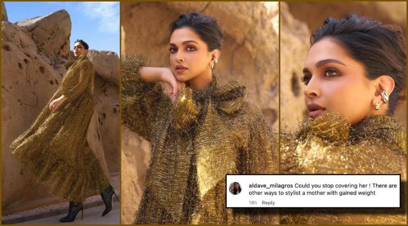 'Horrendous way to hide her gained weight?' Deepika Padukone's glittery gold outfit fails to impress; fans compare it to wrapping paper 'Horrendous way to hide her gained weight?' Deepika Padukone's glittery gold outfit fails to impress; fans compare it to wrapping paper