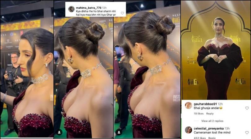 'Vulgar camera angle: Paparazzi slammed for inappropriate zoom-in on Nora Fatehi's plunging neckline as she clicks selfies 'Vulgar camera angle: Paparazzi slammed for inappropriate zoom-in on Nora Fatehi's plunging neckline as she clicks selfies