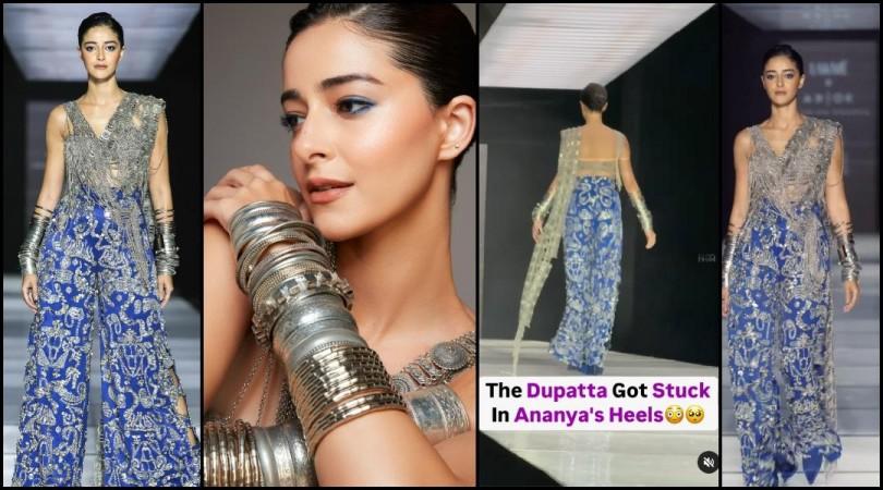 Duck walk, she is awful': Ananya Pandey trips as her dupatta gets stuck in heels, fails to impress with her walk at Lakme Fashion Week Duck walk, she is awful': Ananya Pandey trips as her dupatta gets stuck in heels, fails to impress with her walk at Lakme Fashion Week