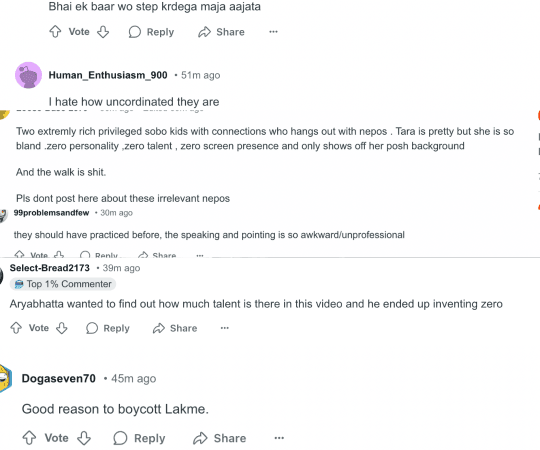 This is what the comment section on Reddit looked like. Tara Sutaria-Veer Pahariya