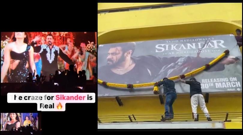 Fans put garland on Salman Khan's Sikandar poster at Gaiety Galaxy theatre in Mumbai, dance in theatres on Zohra Jabeen Fans put garland on Salman Khan's Sikandar poster at Gaiety Galaxy theatre in Mumbai, dance in theatres on Zohra Jabeen