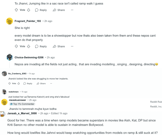 This is what the comment section of the Reddit discourse looked like. Tamanna Katoch-Janhvi Kapoor