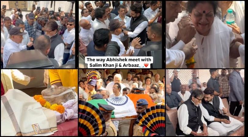 Manoj Kumar's Antim Darshan: Wife Shashi Goswami cries, Abhishek-Amitabh Bachchan console Salim Khan at funeral [Heartbreaking visuals]