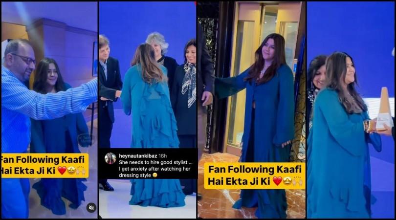'Awful dressing sense': Ekta Kapoor trolled for flaunting midriff in teal blue outfit at award show 'Awful dressing sense': Ekta Kapoor trolled for flaunting midriff in teal blue outfit at award show