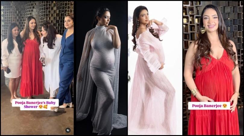 Tv actor Pregnant Pooja Banerjee radiates in red, cradles baby bump at her baby shower [Pics]