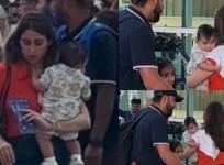 Rohit Sharma with wife, daughter and newborn son at the airport
