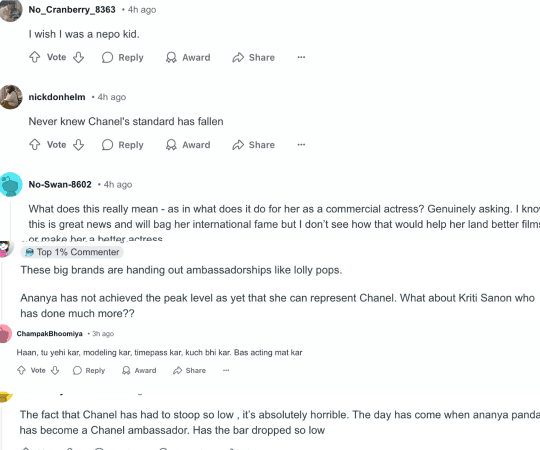 This is what the comment section on the Reddit discourse looked like. ananya panday