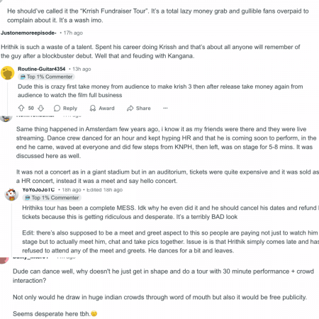This is what the comment section on Reddit looked like. Hrithik Roshan