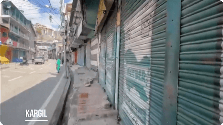 Markets in Kargil wear a deserted look in response to the bandh call given by various social, religious and political organizations of Ladakh Kargil bandh