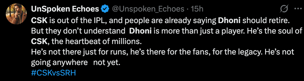 Following the defeat, CSK's seventh loss of the season, fans slammed Dhoni left, right, and centre, urging him to retire and step aside. Following the defeat, CSK's seventh loss of the season, fans slammed Dhoni left, right, and centre, urging him to retire and step aside.